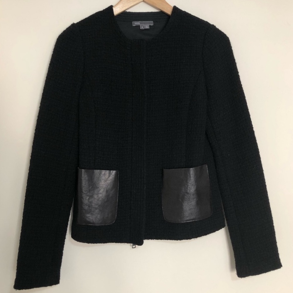 🧥Vince wool basket weave leather zip moto jacket ❤️ - Picture 4 of 9